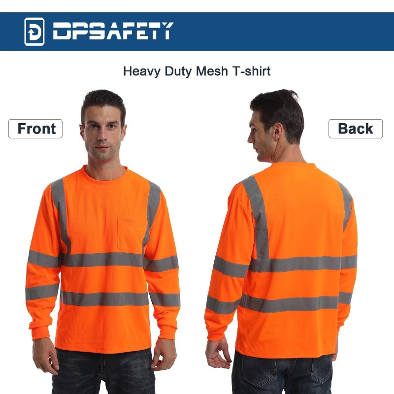 DPSAFETY High Visibility Class 3 T Shirts,Hi Vis Safety Shirts with Reflective Strips and Pocket, Long Sleeve Quick Dry Mesh Construction Work Shirt for Men/Women Orange,2XL - Image 5